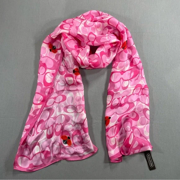 Coach Scarf 100% Silk Made in Japan Interlocking Cs with Ladybugs - Picture 2 of 16